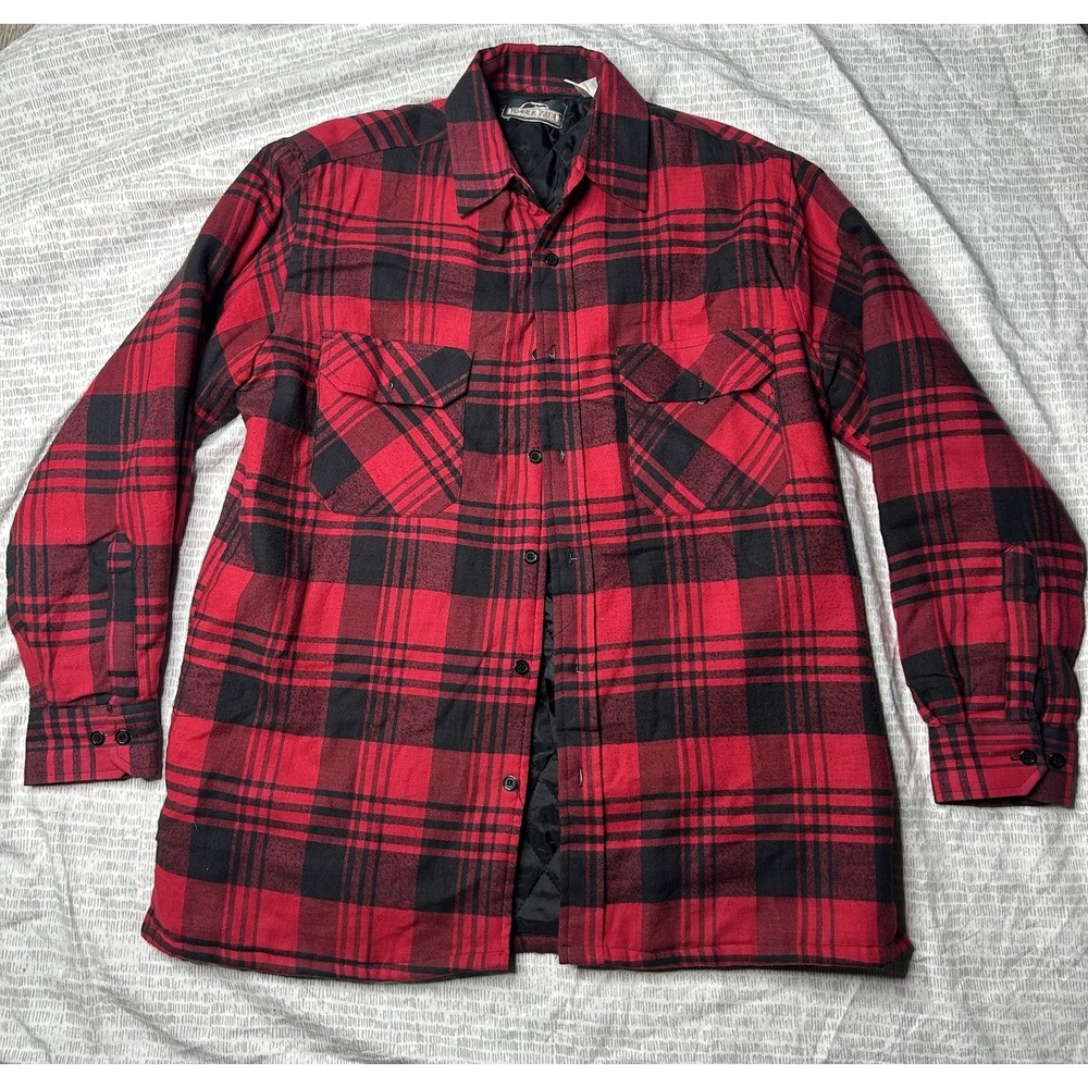 Mens Vintage Shacket  Quilted Flannel Shirt Jacket Workwear Buffalo Plaid Mens M